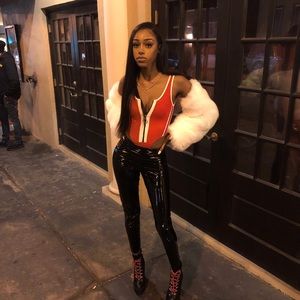 Fleece Latex Leather Pants